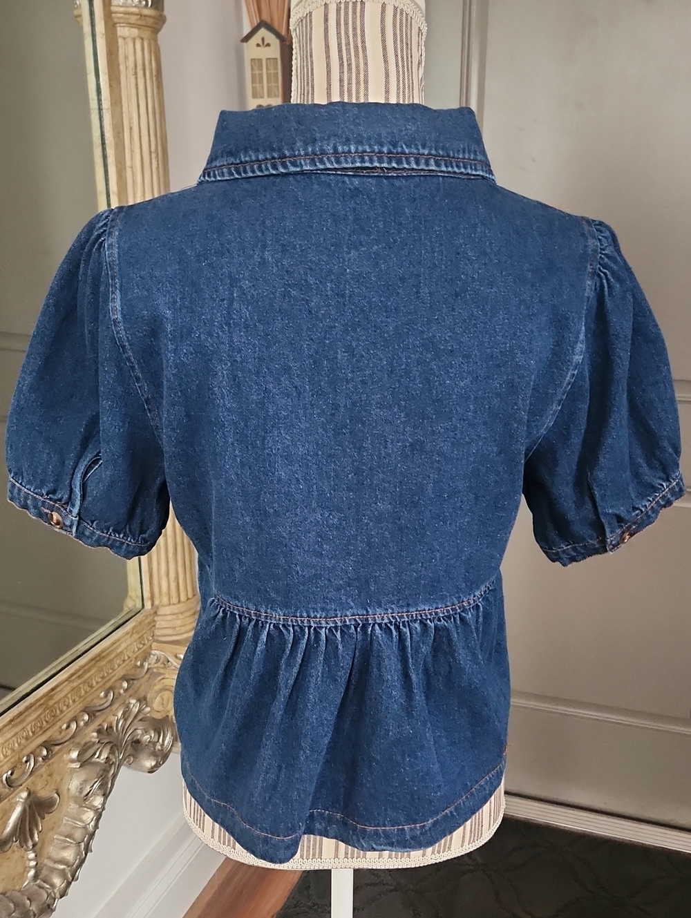 Le Lis Denim Two-Piece Set - Blue Button Front Top & Shorts - Picture 5 of 12